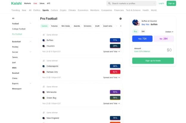 sports prediction markets Kalshi Spectrum Gaming